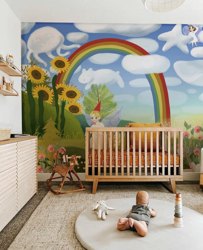 Elves Gardener Flower Wallpaper Mural for Use in Decorating a Nursery Room