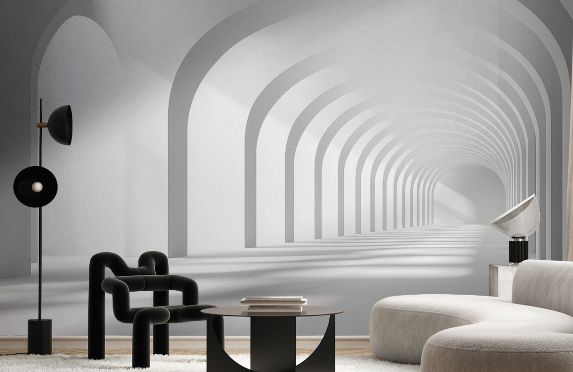 Endless White Archway Mural Wallpaper