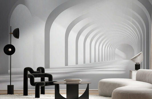 Endless White Archway Mural Wallpaper