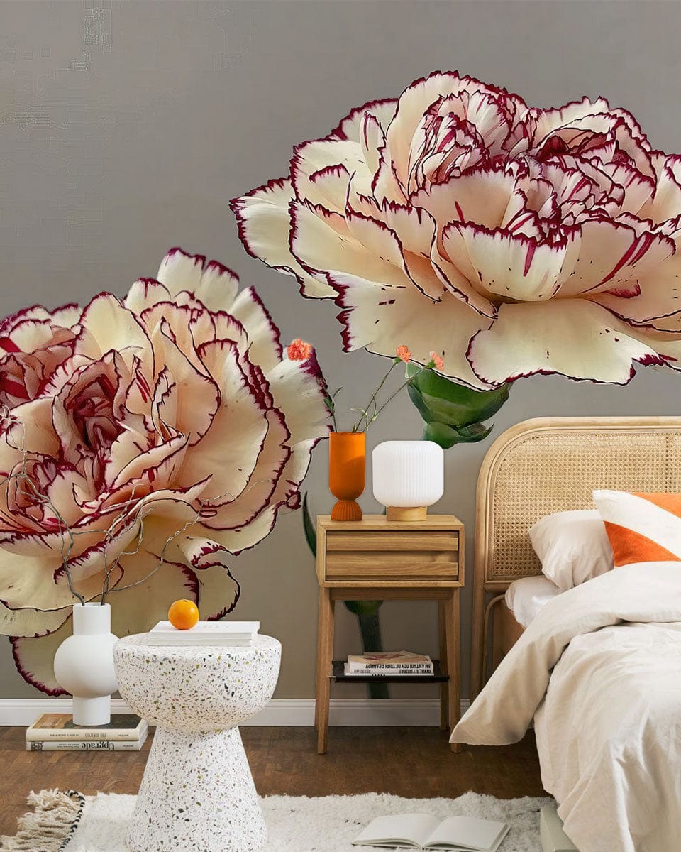 Elegant Beige Peony Floral Mural Wallpaper