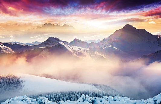 Majestic Mountain Sunrise Scenery Mural Wallpaper