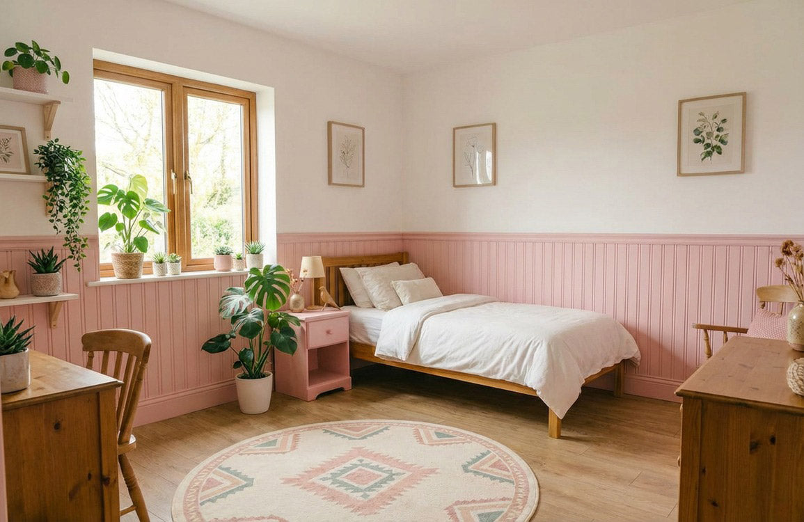 Blush Pink Beadboard Panel Wallpaper