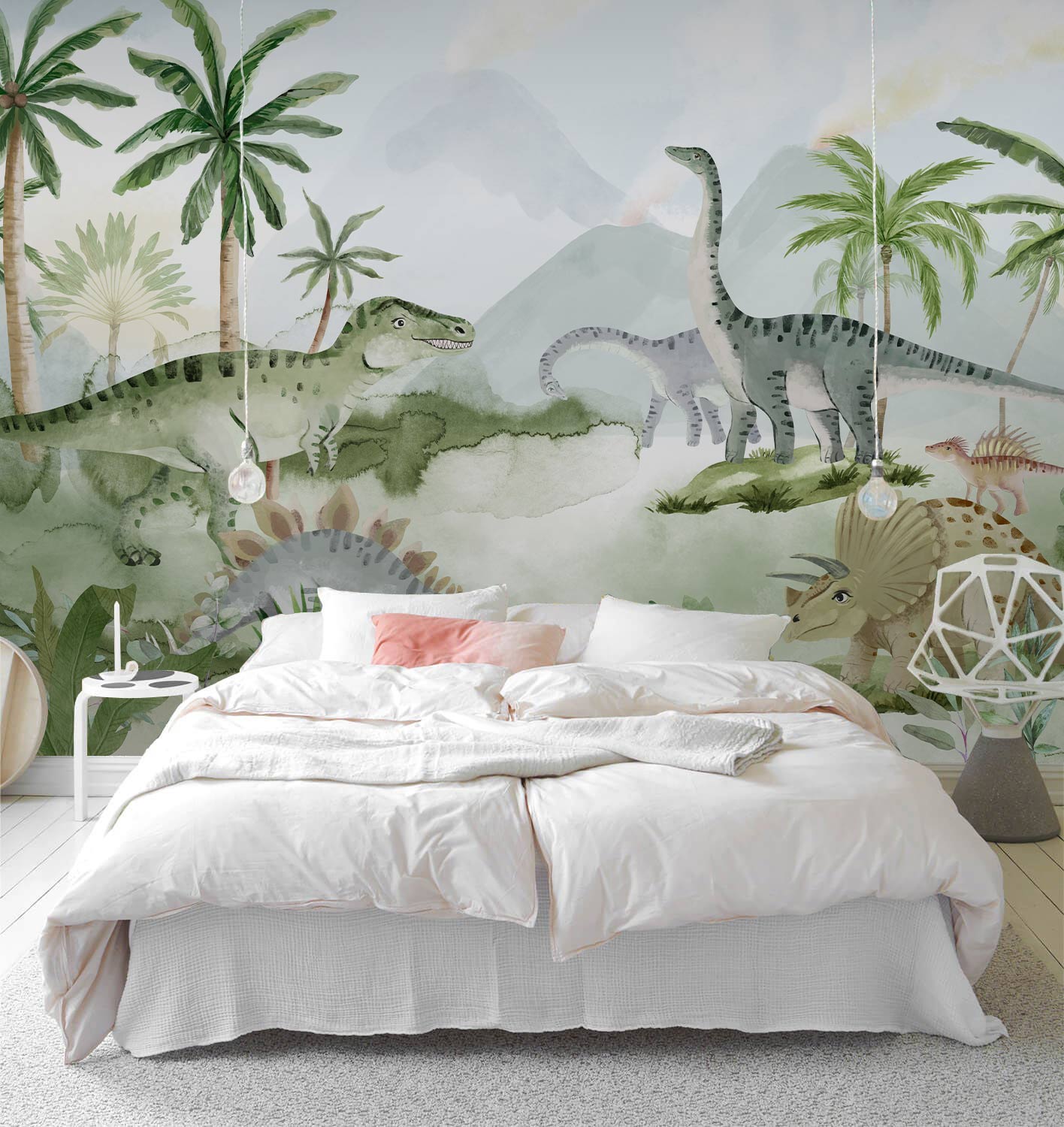 Prehistoric Adventure Mural Wallpaper in bedroom