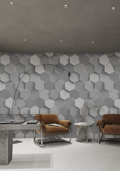 Monochrome Hexagonal Elegance Mural Wallpaper in lounge