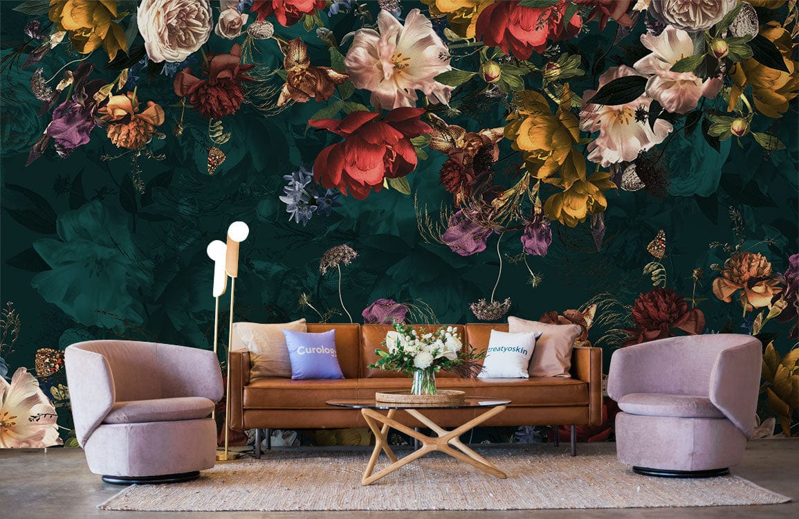 Elegant Dark Floral Luxury Mural Wallpaper