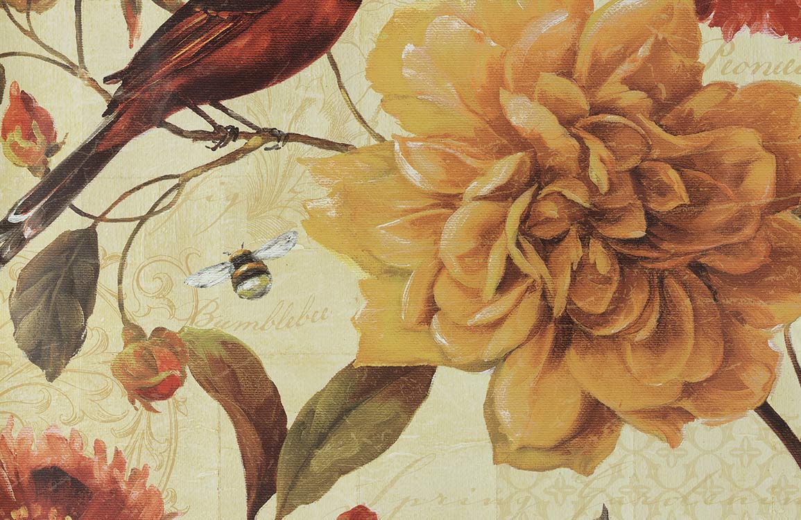 Vintage Botanical Bird Floral Mural Wallpaper