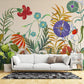 Mural wallpaper painting featuring flowering bushes, ideal for use as living room decor.