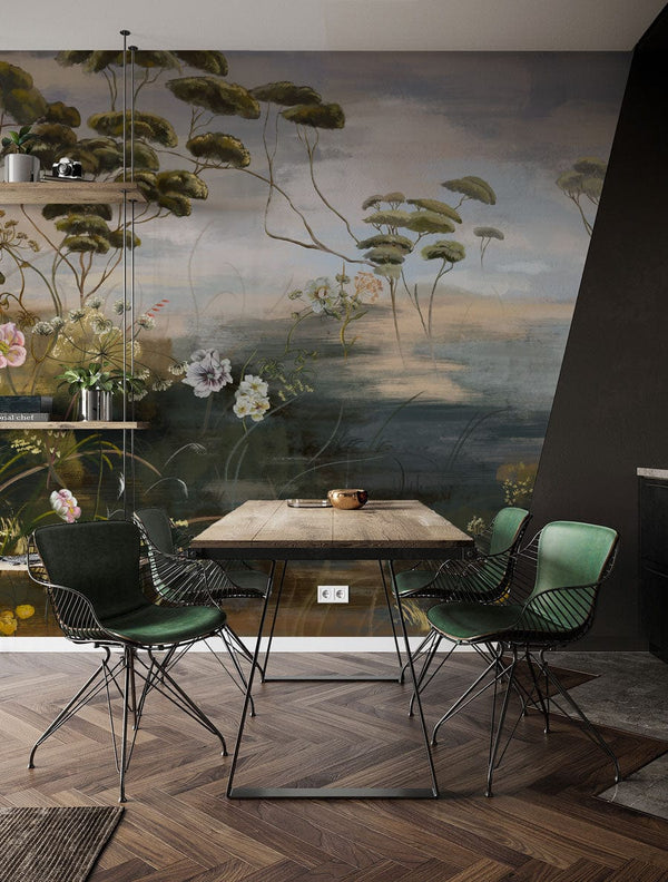 Vintage Botanical Scenic Landscape Mural Wallpaper | Ever Wallpaper ...