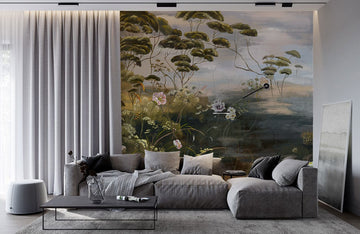 Vintage Botanical Scenic Landscape Mural Wallpaper