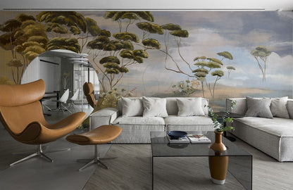 decorating the home with a mural painting of flowers on wallpaper