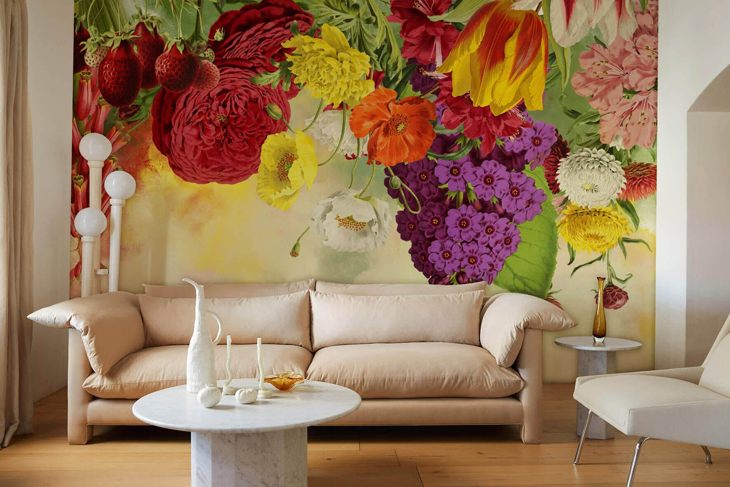 Vibrant Botanical Floral Burst Mural Wallpaper