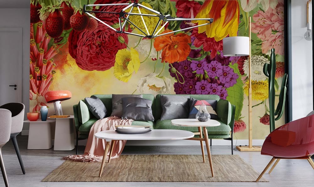 Vibrant Botanical Floral Burst Mural Wallpaper