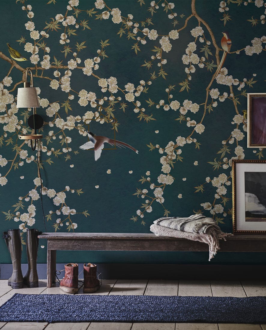 Flower Vines on Jasper Wallpaper Mural - Suitable for Use as Hallway Decor