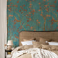 Vintage Blue Floral Bird Mural Wallpaper