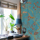 Vintage Blue Floral Bird Mural Wallpaper