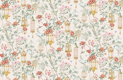 Flowers & Birdcage Bright Wallpaper Art Design