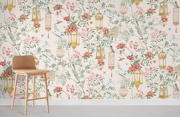 Vintage Botanical Lantern Floral Mural Wallpaper