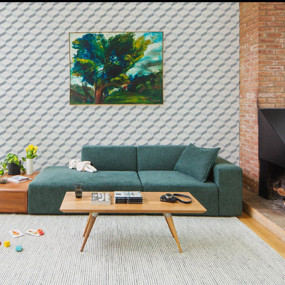 Blue Geometric Harmony Mural Wallpaper in living room