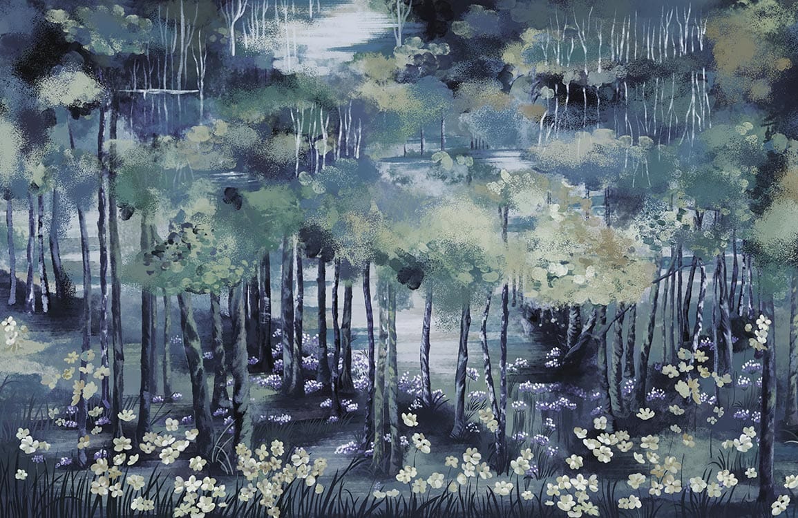 Murale de Peinture Aquarelle Forêt Mystique