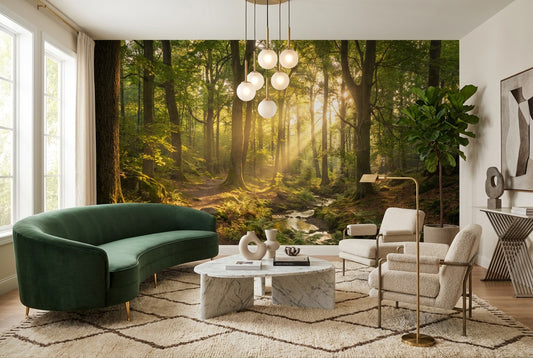 Sunlit Forest Ferns Green Wallpaper Mural - image 1