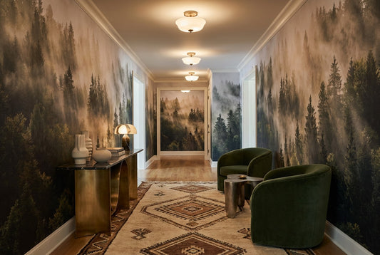 Sunlit Forest Mountains Slate Wallpaper Mural - image 2