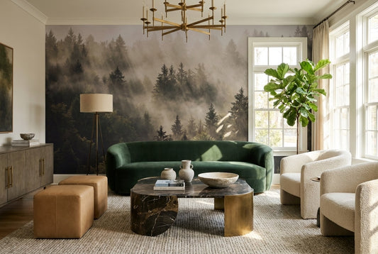 Sunlit Forest Mountains Slate Wallpaper Mural - image 1