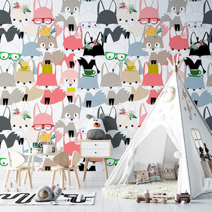 cartoon foxes wallpaper mural for children's room