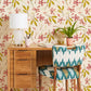 Pink Floral Leafs Modern Mural Wallpaper