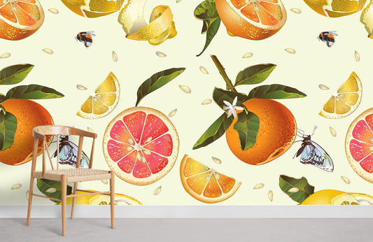 Citrus Butterfly Vibrant Kitchen Mural Wallpaper