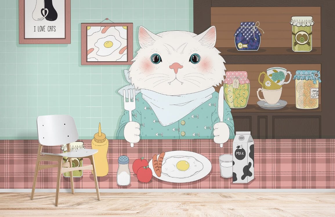 Whimsical Cat Kitchen Mural Wallpaper