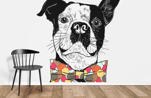 Charming Dog Bowtie Geometric Mural Wallpaper