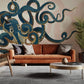 Nautical Octopus Navy Gold Mural Wallpaper