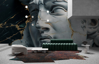 Gilded Marble Sculpture Mural Wallpaper