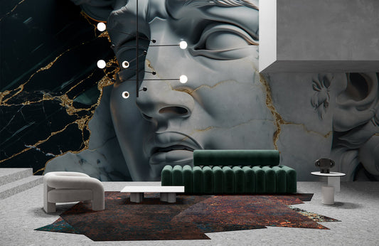 Gilded Marble Sculpture Mural Wallpaper