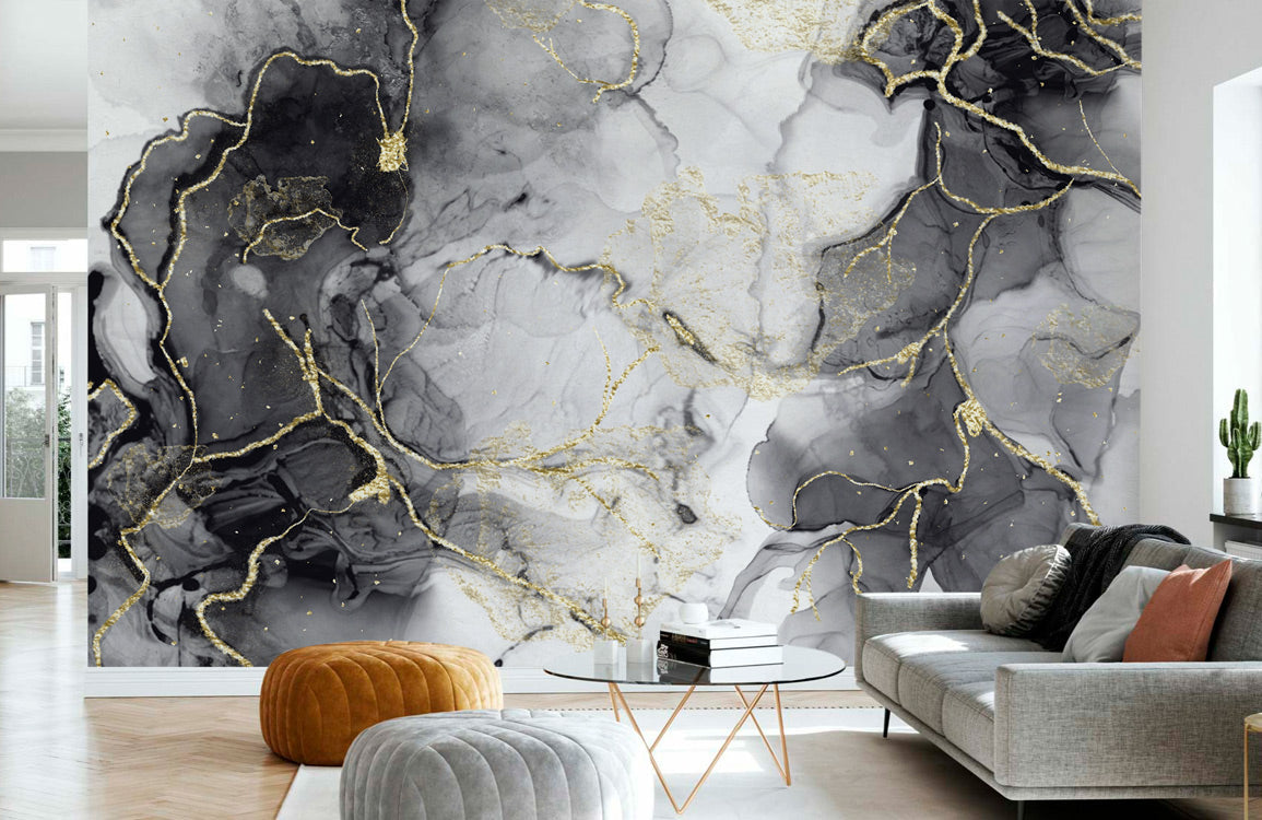 Luxurious Gold Vein Marble Mural Wallpaper