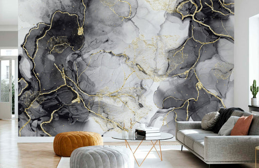 Ink and Gilding Wallpaper Mural Used for the Decoration of livingrooms