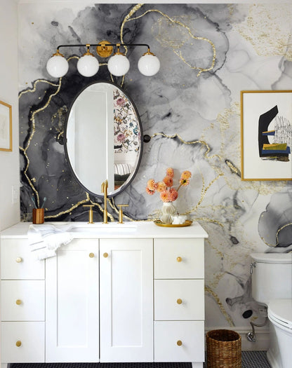 Mystic Jungle Watercolor Mural Wallpaper in bathroom