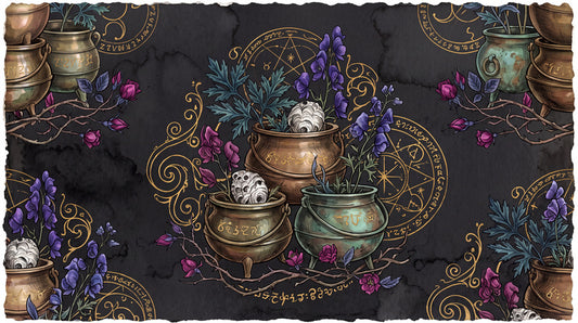 Magic Cauldrons Flowers Moths and Celestial Symbols Halloween Wallpaper Mural - image 2