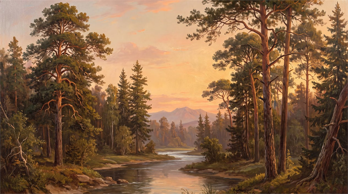 Olive Golden Pine Landscape Wallpaper Mural pattern detail