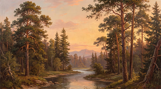 Olive Golden Pine Landscape Wallpaper Mural pattern detail