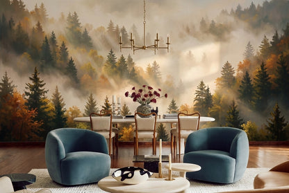 Sunlit Autumn Forest Gold Wallpaper Mural - image 1