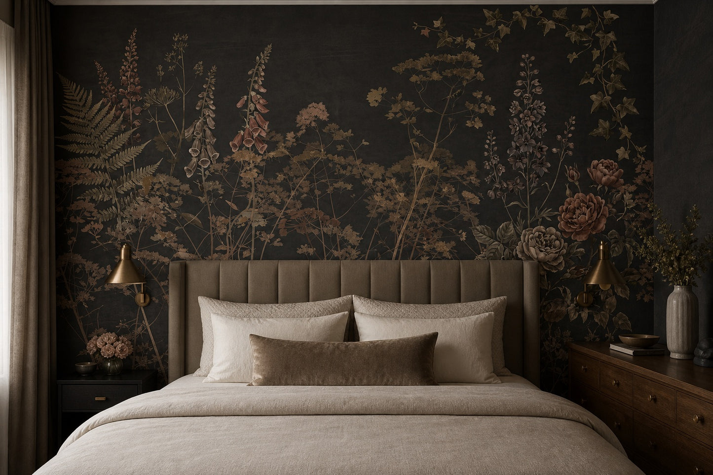Dark Gold Wildflower English Garden Wallpaper Mural - 8