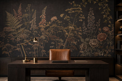 Dark Gold Wildflower English Garden Wallpaper Mural - 5