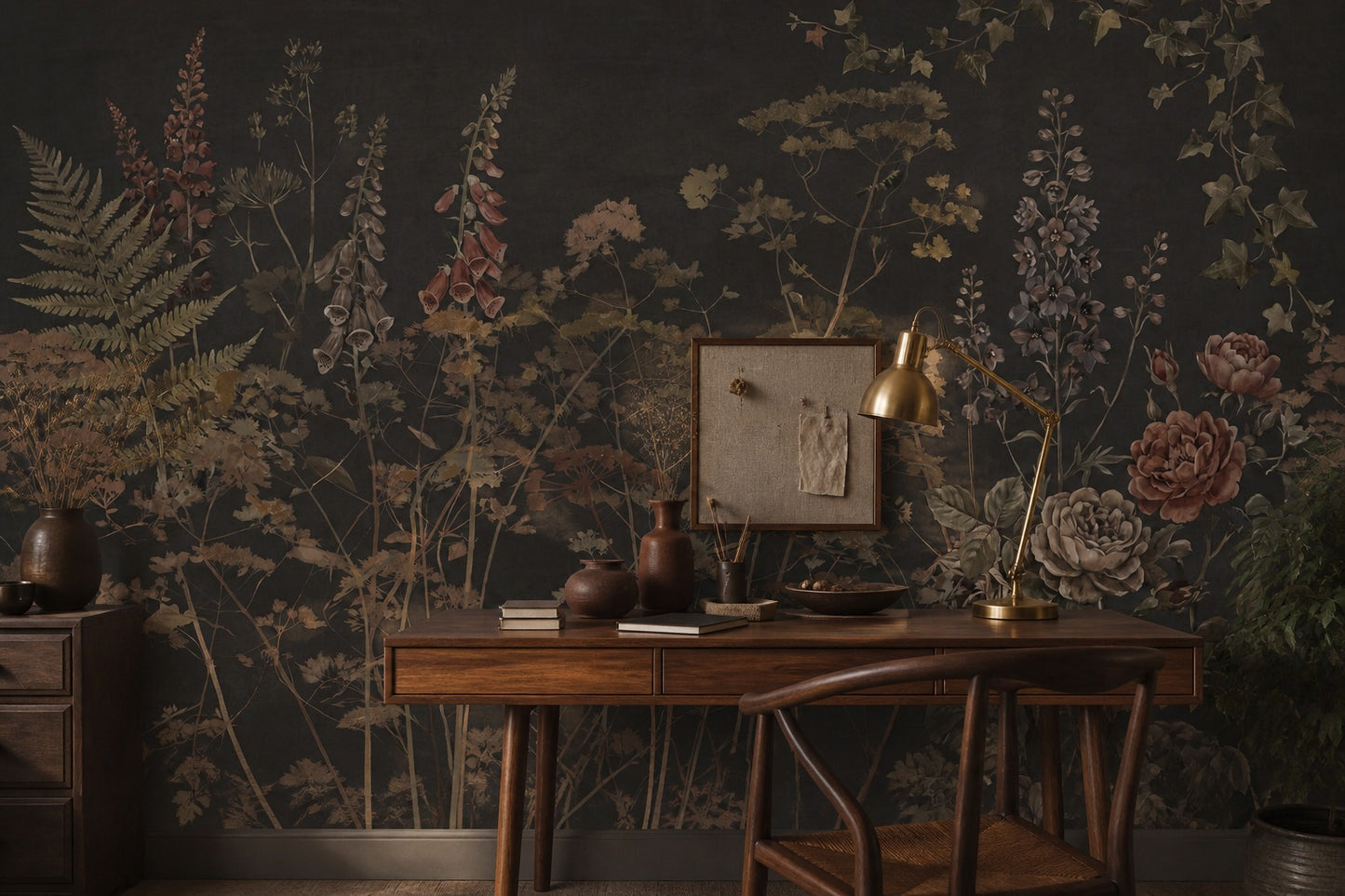 Dark Gold Wildflower English Garden Wallpaper Mural - 9