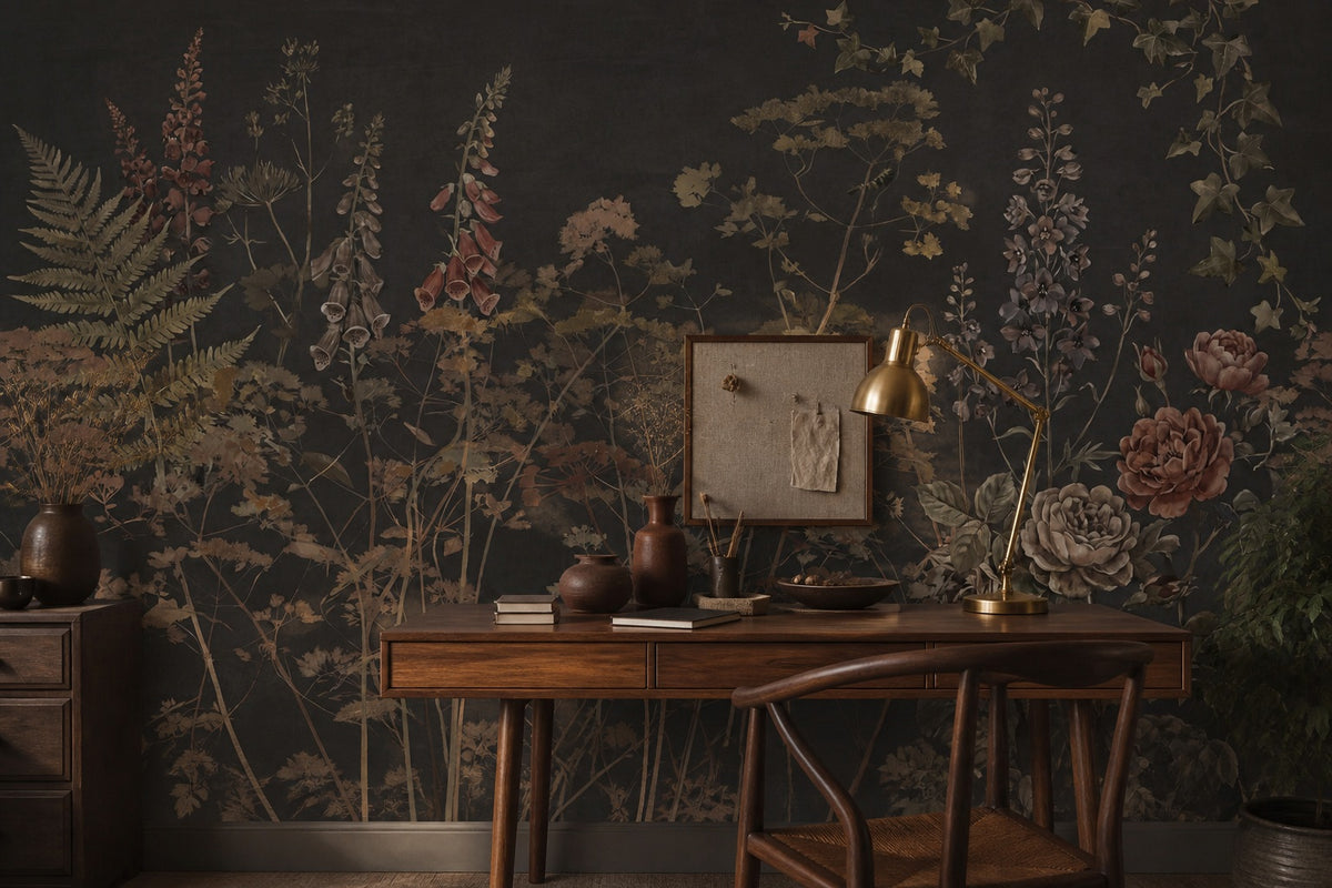 Dark Gold Wildflower English Garden Wallpaper Mural - 9