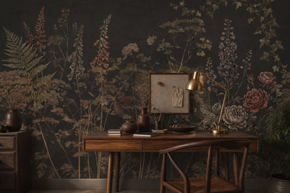 Dark Gold Wildflower English Garden Wallpaper Mural - 9