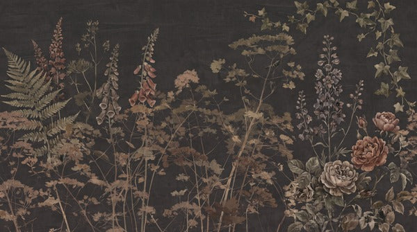 Dark Gold Wildflower English Garden Wallpaper Mural - 10