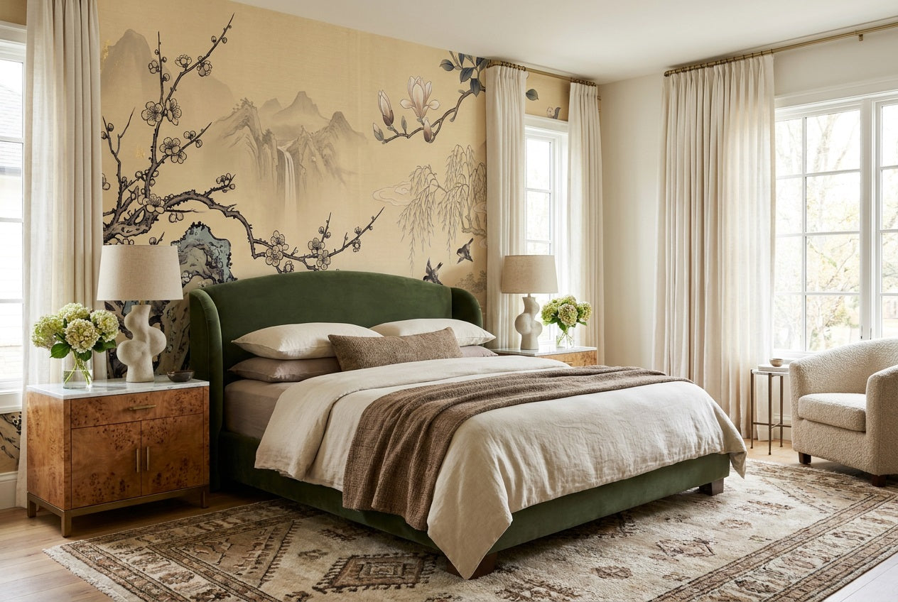 Gold Floral Garden Chinoiserie Wallpaper Mural - 3
