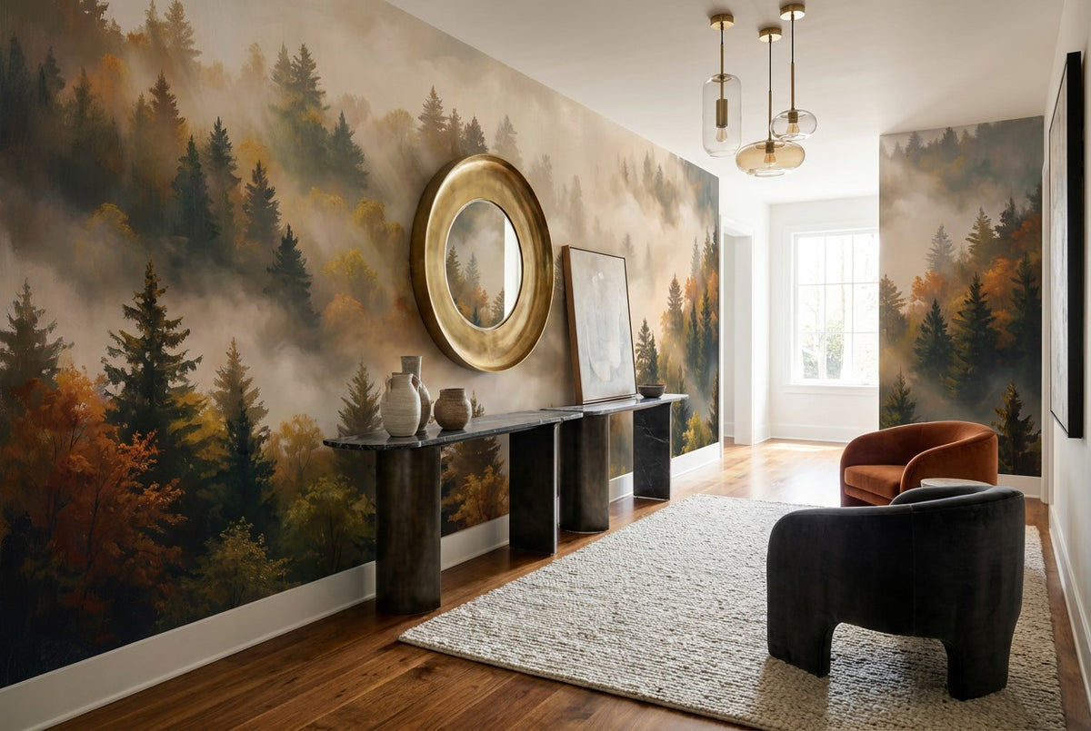 Sunlit Autumn Forest Gold Wallpaper Mural