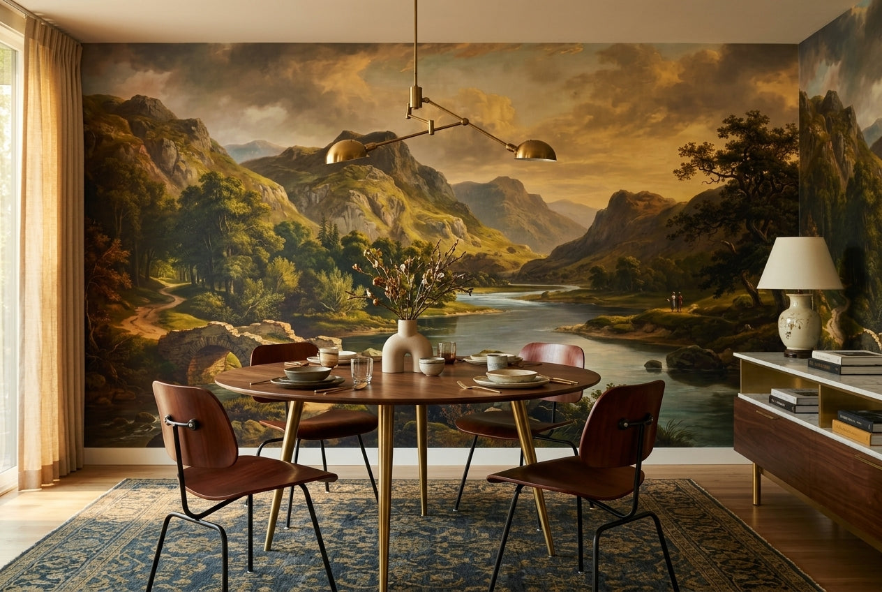 Gold Mountain Lake Landscape Wallpaper Mural - 4